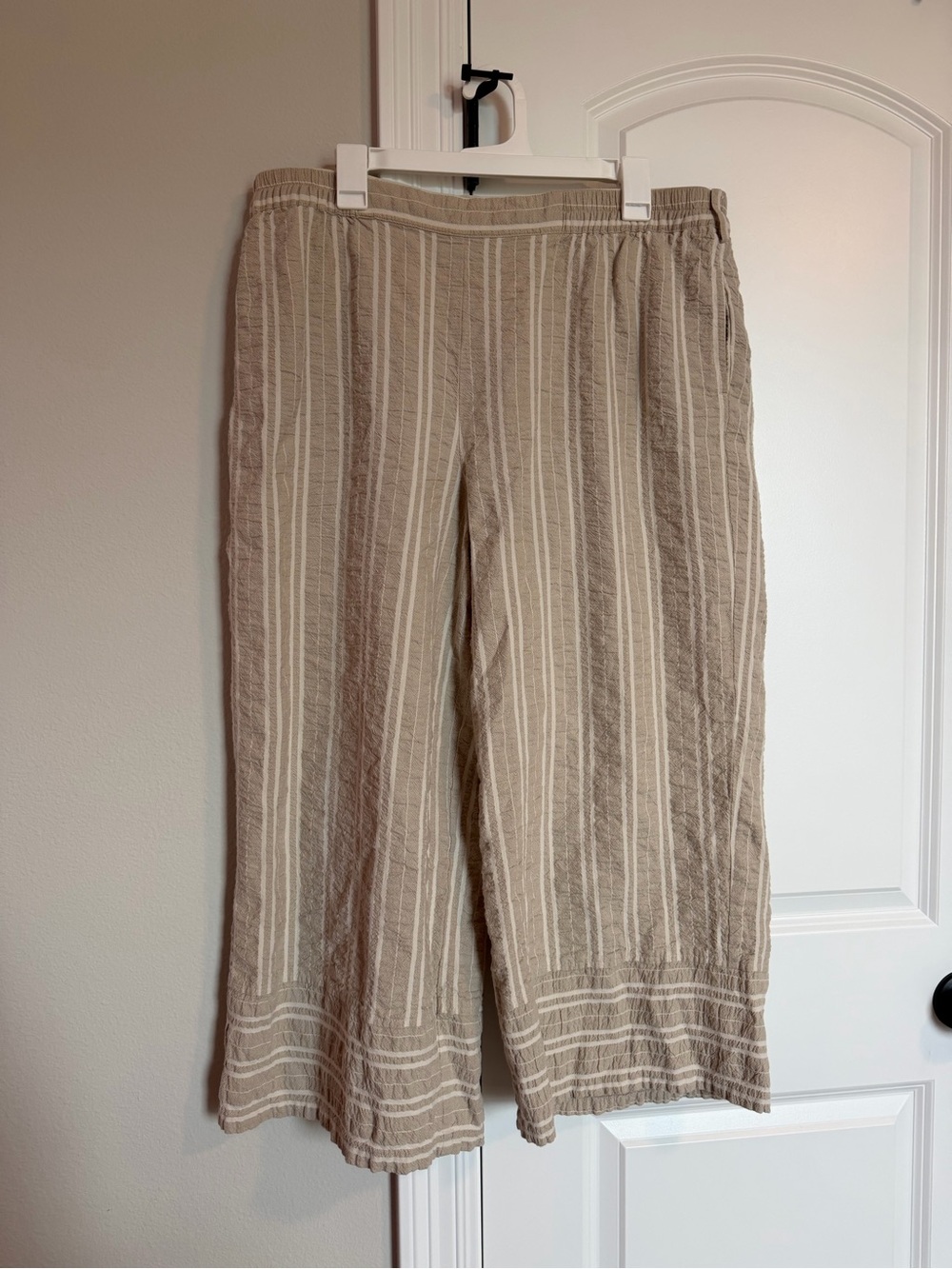 John Mark Striped Wide-Leg Cropped Linen Pants Size XL